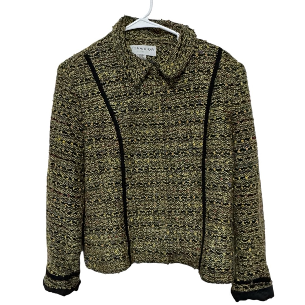 Sag Harbor Women's Tweed Blazer - Black and Gold holiday old‎ money cottage